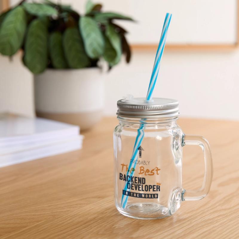 Best Backend Developer World Coder Software Glass jar with handle and screw cap