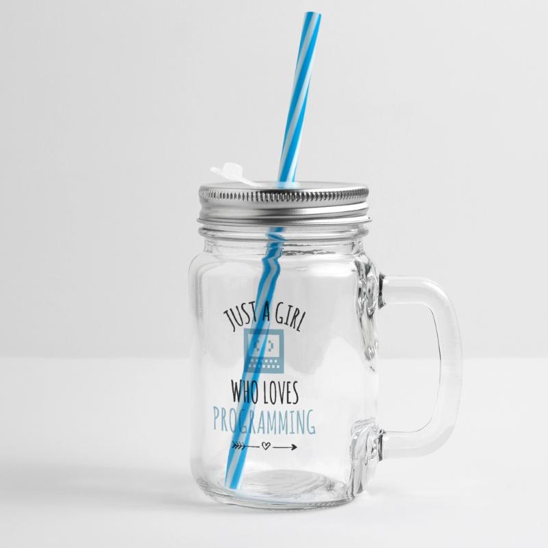Programmer coding girl programming Glass jar with handle and screw cap