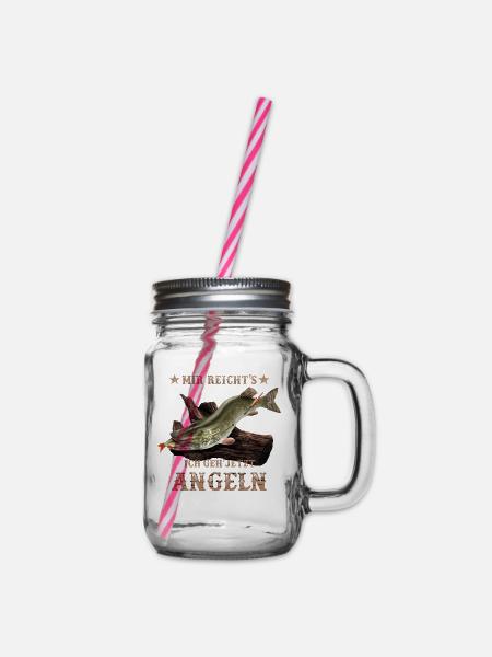 Hecht Angler Spruch lustiges Fischer Geschenk - Henkelglas mit Schraubdeckel - Klar
