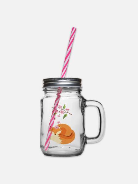Japanese Cherry Blossom Flower Vintage Fox - Henkelglas mit Schraubdeckel - Klar