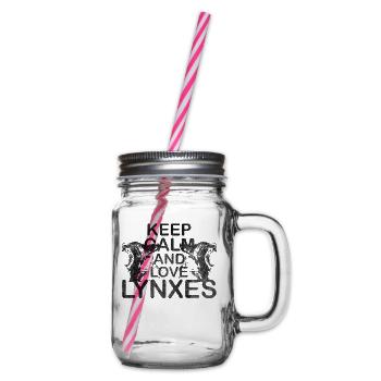 Keep Calm Love Luchse Luchsmotiv Luchs Geschenk - Henkelglas mit Schraubdeckel - Klar - Rechts