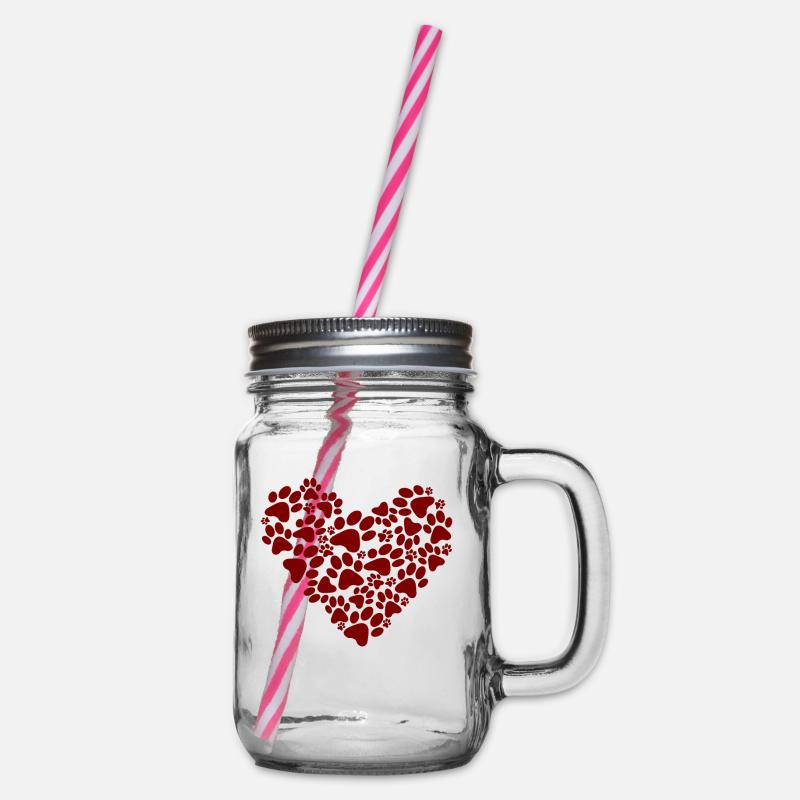 Hundepfoten Herz - Muttertag Valentinstag Geschenk - Henkelglas mit Schraubdeckel - Klar
