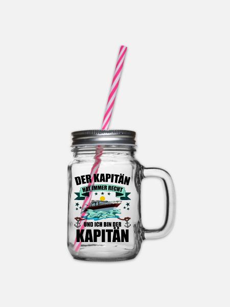 Motorboot Rennboot Yacht Fun Spruch Kapitän Käpt'n - Henkelglas mit Schraubdeckel - Klar
