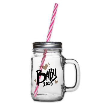 Baby 2023 - Neugeborenes 2023 Baby Geschenk - Henkelglas mit Schraubdeckel - Klar - Rechts