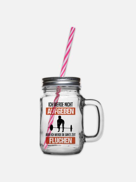 Bodybuilding Kraftsport Kreuzheben Spruch Geschenk - Henkelglas mit Schraubdeckel - Klar