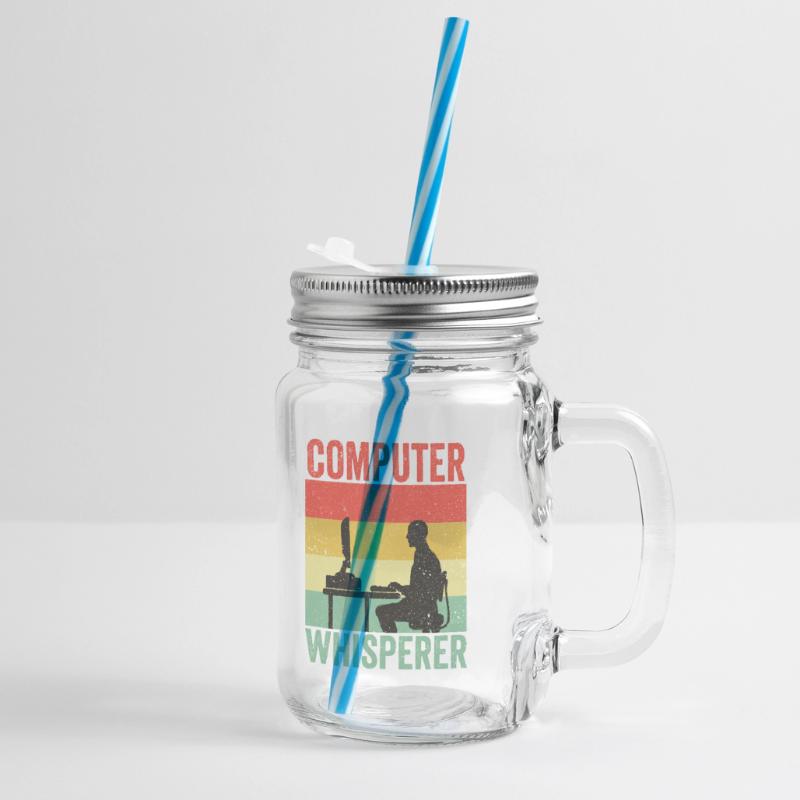 Computer Whisperer Tech Supports Programmer Coder Glass jar with handle and screw cap