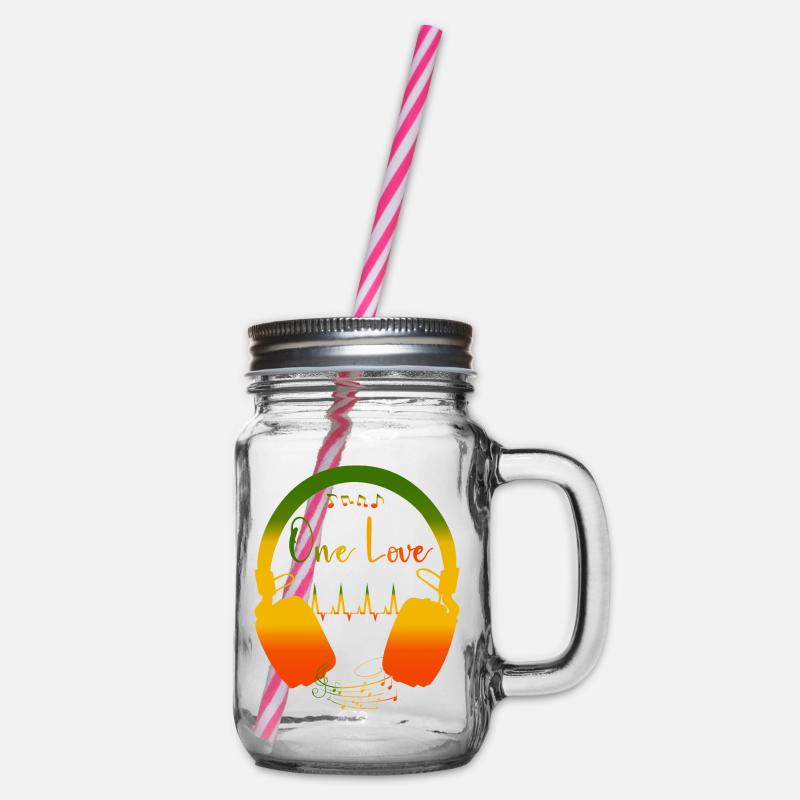Reggae One Love - Headset design - Henkelglas mit Schraubdeckel - Klar
