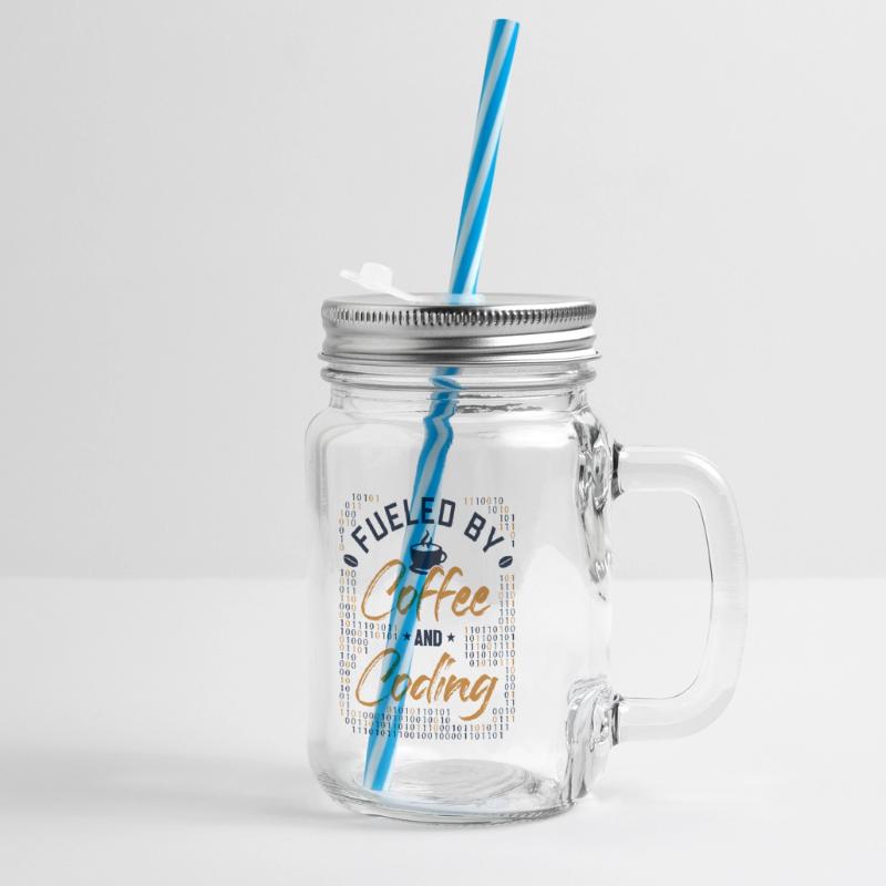 Fueled by Coffee and Coding Coder Software Glass jar with handle and screw cap