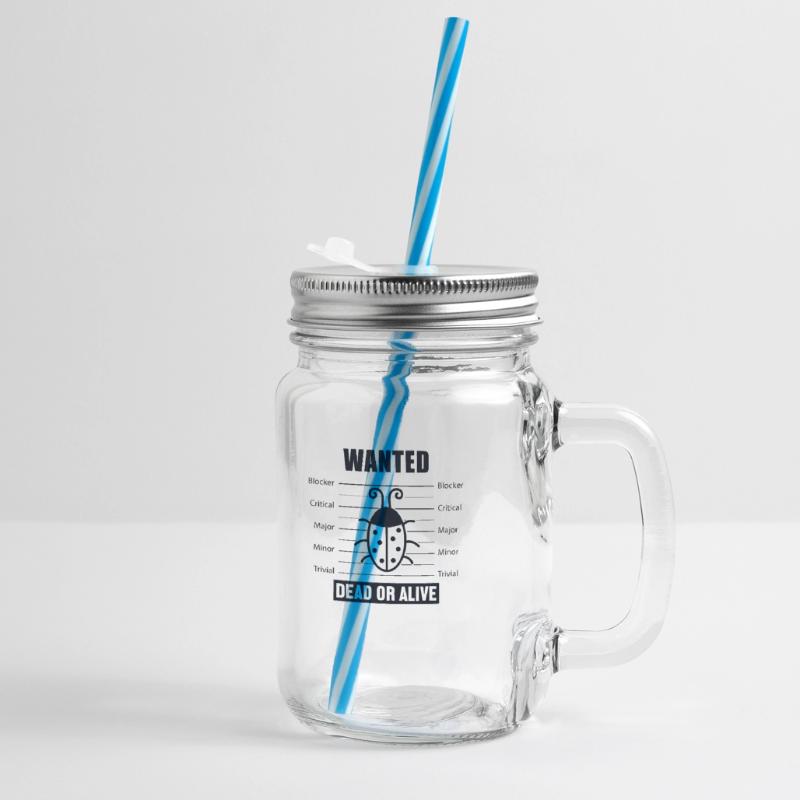 Bugs Wanted Engineer Full Stack Coder Software Glass jar with handle and screw cap