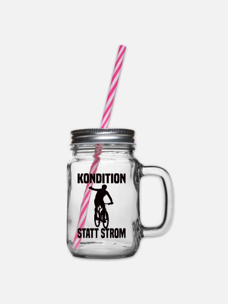Kondition Statt Strom Lustiger Fahrrad Spruch - Henkelglas mit Schraubdeckel - Klar