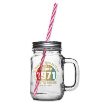 52 Years Of Being Awesome Since February 1971 - Glass jar with handle and screw cap - clear - Right