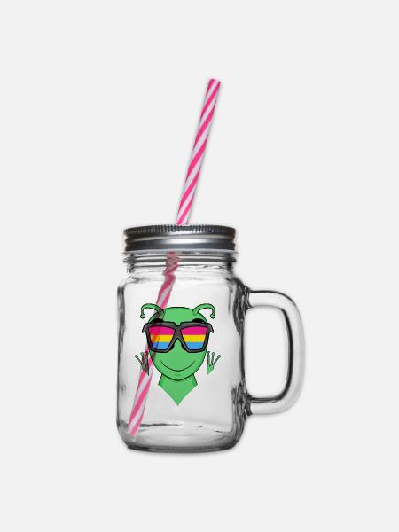 Pansexuell Alien - Alien mit Brille - Henkelglas mit Schraubdeckel - Klar