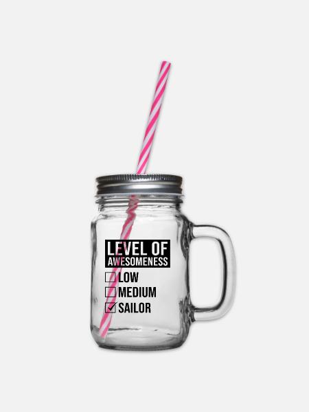 Level Of Awesomeness Low Medium Sailor Captain Shi - Henkelglas mit Schraubdeckel - Klar