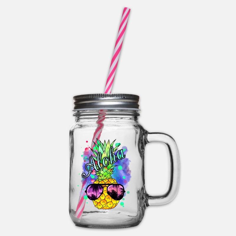 Bunte Ananas mit cooler Sonnenbrille - Henkelglas mit Schraubdeckel - Klar