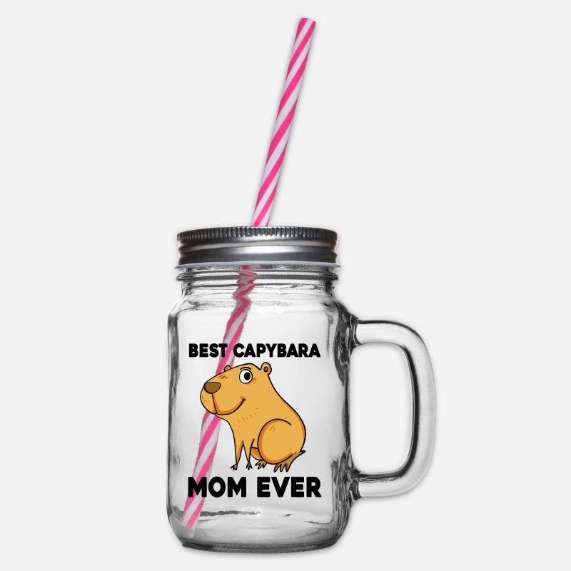 Capybara Mama Wasserschwein - Glass jar with handle and screw cap - clear
