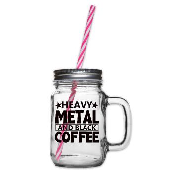 Coffee and Heavy Metal Rock Heavy Metal Metalhead - Glass jar with handle and screw cap - clear - Right