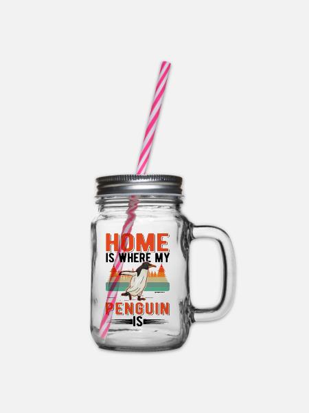 Zuhause ist wo mein Pinguin ist - Henkelglas mit Schraubdeckel - Klar