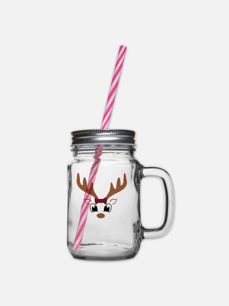 Weihnachtszeit süßes Rentier - Henkelglas mit Schraubdeckel - Klar