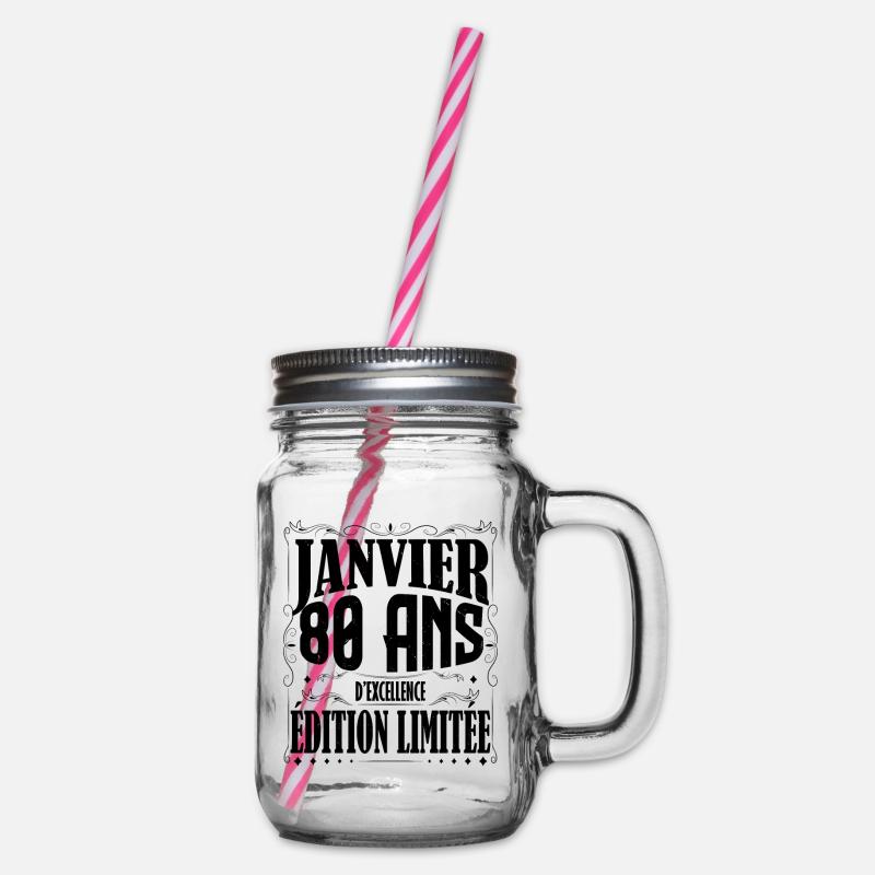 Janvier 80 ans. Cadeau 80 ans janvier anniversaire - Bocal à boisson - transparent