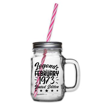 Geboren im Februar 1973. Geburtstagsgeschenk. - Henkelglas mit Schraubdeckel - Klar - Rechts