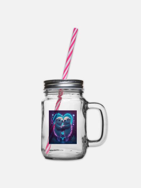 Kawaii Otter Pet Otter Couple Holding Hands - Henkelglas mit Schraubdeckel - Klar