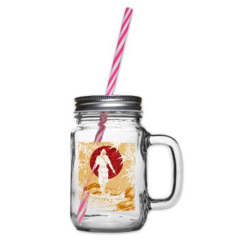 Ninja Japanese Art Vintage Fighter Retro - Glass jar with handle and screw cap - clear - Right