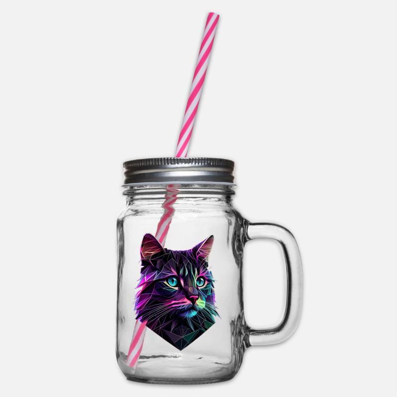 Katze Katzen Kätzchen Polygon Katze - Henkelglas mit Schraubdeckel - Klar