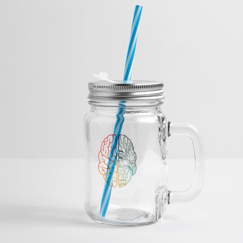 Programmer HTML - Developer Programming Brain Pun Glass jar with handle and screw cap
