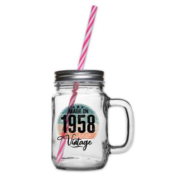 Vintage Made in 1958 Year of birth 1958 Birthday - Glass jar with handle and screw cap - clear - Right
