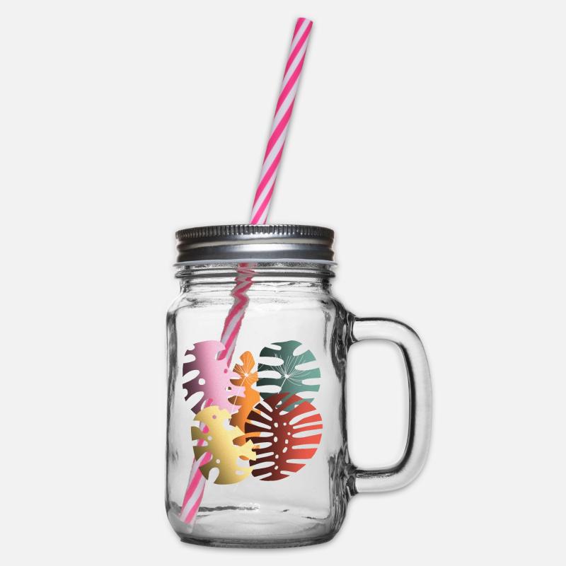 Monstera-Blätter Boho-Design Boho-Monstera - Henkelglas mit Schraubdeckel - Klar