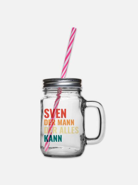 Sven Der Mann Der Alles Kann Vorname Sven - Henkelglas mit Schraubdeckel - Klar