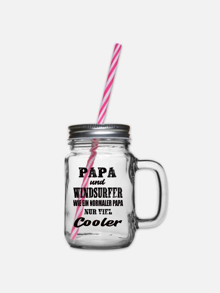 Papa und Windsurfer Windsurfen Wassersport - Henkelglas mit Schraubdeckel - Klar
