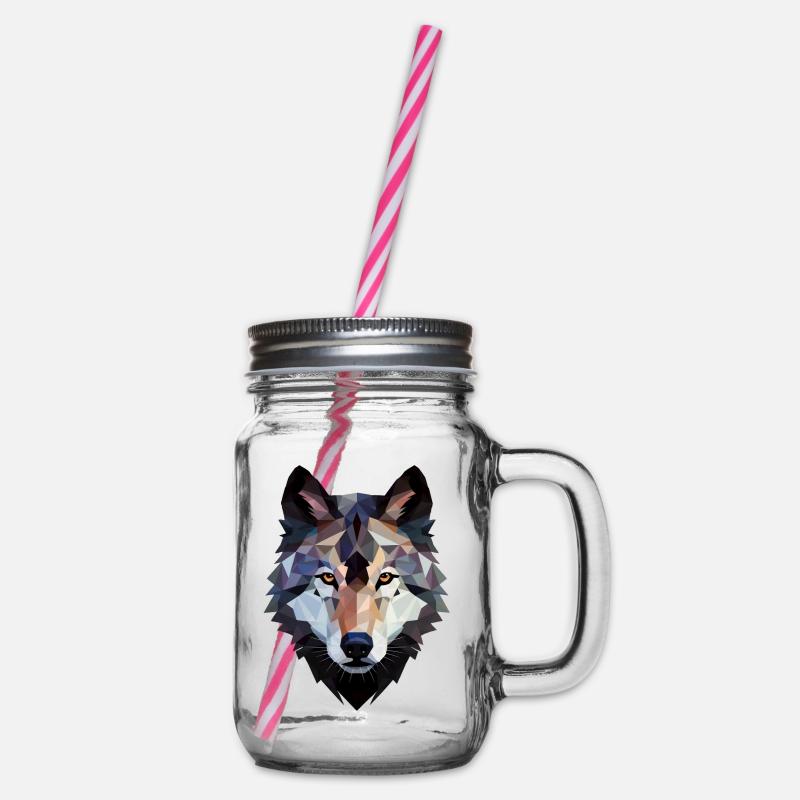 Wolf Kopf - Henkelglas mit Schraubdeckel - Klar