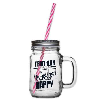 Triathlon Makes Me Happy Training Triathlonrad - Henkelglas mit Schraubdeckel - Klar - Rechts