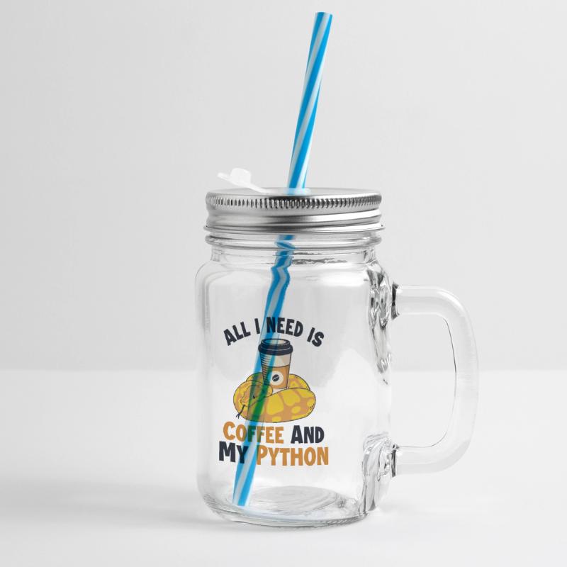 Coffee and Python Python Snake Banana Ball Glass jar with handle and screw cap