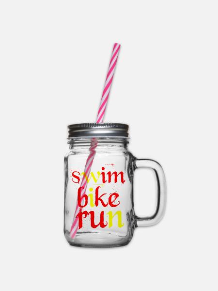 Triathlon Swim Bike Run Marathon - Henkelglas mit Schraubdeckel - Klar