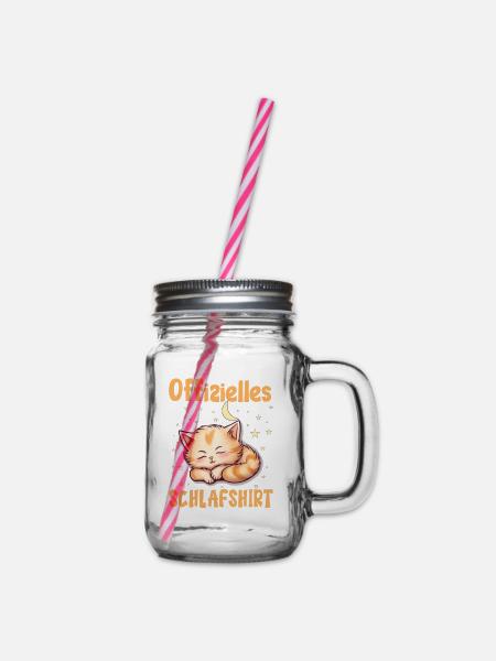 Offizielles Schlafshirt Schlafende Katze - Henkelglas mit Schraubdeckel - Klar