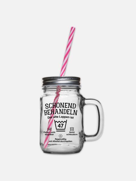 47. Geburtstag Schonend Behandeln Alte Lappen 47 - Henkelglas mit Schraubdeckel - Klar