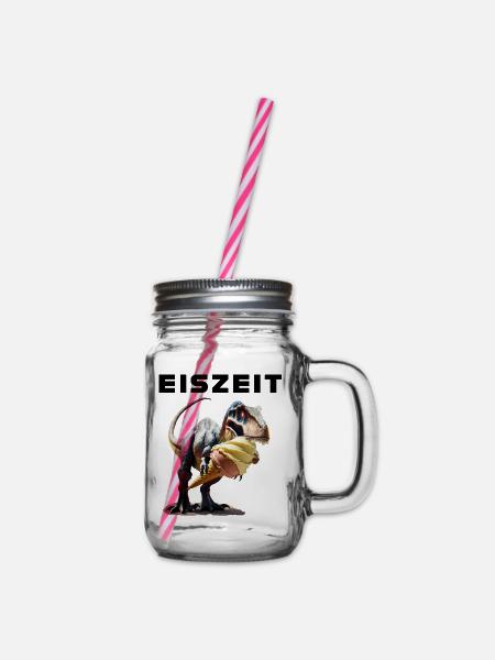 Eiszeit mit Dinosaurier - Henkelglas mit Schraubdeckel - Klar