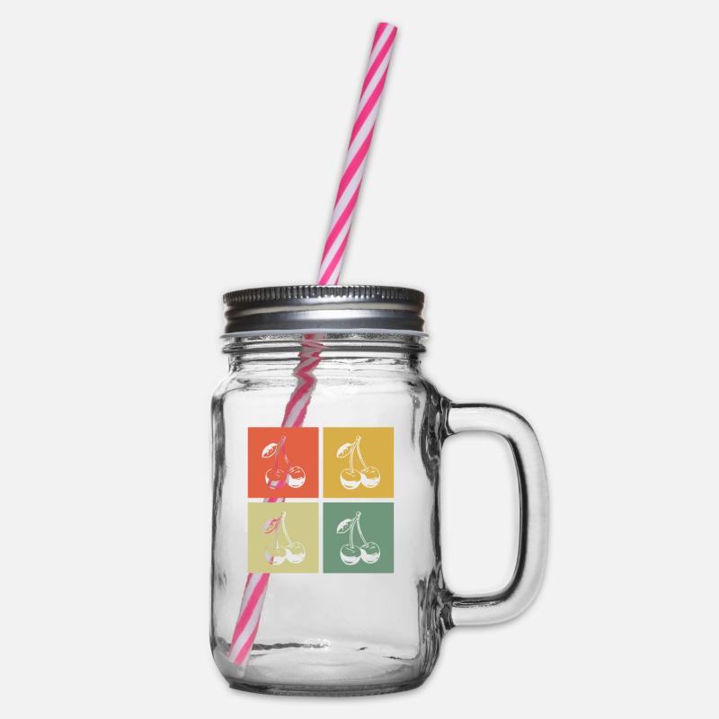 Kirsche Obst Retro Früchte Rot Geschenk - Henkelglas mit Schraubdeckel - Klar