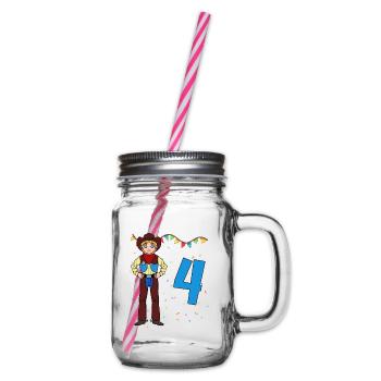 With Cowboy - Boys Birthday 4 Years - Glass jar with handle and screw cap - clear - Right