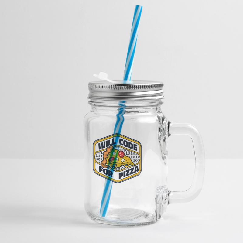 Will Code For Pizza Developer Coder Programmierer Henkelglas mit Schraubdeckel