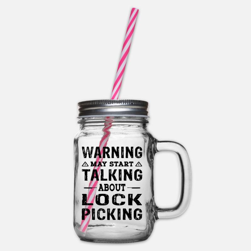 Funny Warning may start talking about Lockpicking - Henkelglas mit Schraubdeckel - Klar