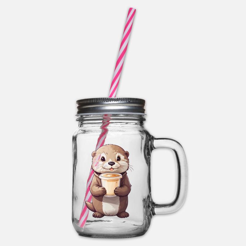Otter Kaffeezeit Süßes Kaffee Tierdesign - Henkelglas mit Schraubdeckel - Klar