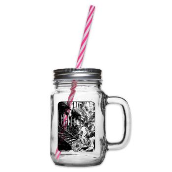 NYC Comic-Bild: unverwechselbares Design für Biker - Henkelglas mit Schraubdeckel - Klar - Rechts