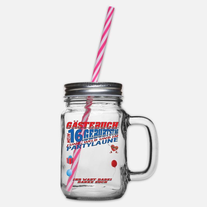 16. Geburtstag Mädchen & Junge Gästebuch - Henkelglas mit Schraubdeckel - Klar