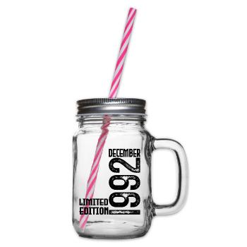 Birthday Gift December 1992. December 1992. - Glass jar with handle and screw cap - clear - Right