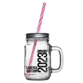Birthday gift January 2023. January 2023. - Glass jar with handle and screw cap - clear - Right