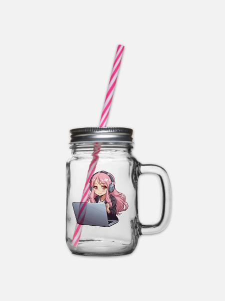Kawaii Girl Anime and Gaming Anime Lover - Henkelglas mit Schraubdeckel - Klar