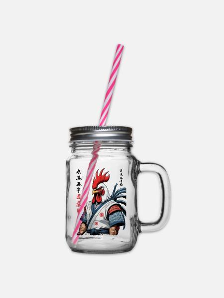 Samurai Ronin Hahn Kanji Streetwear Design - Henkelglas mit Schraubdeckel - Klar